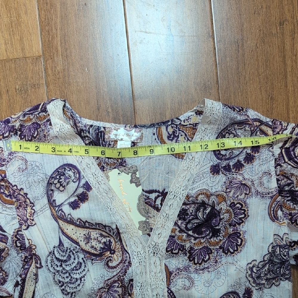 Band the Free Mirabelle Cream and Purple Cropped Blouse Size Large - Picture 7 of 11